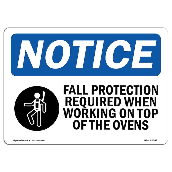 OSHA Sign, Fall Protection Required When W/, 5in X 3.5in Decal, 10PK, 5" W, 3.5" H, Landscape, PK10